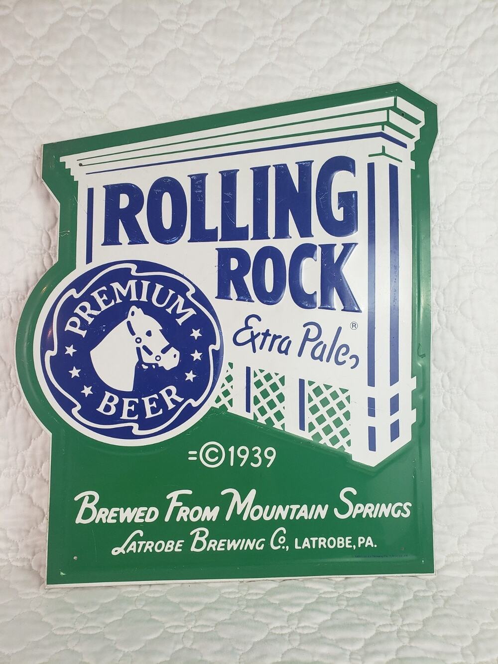 Vintage 1990 Rolling Rock Extra Pale Premium Beer Brew Sign Bar Tavern Man Cave